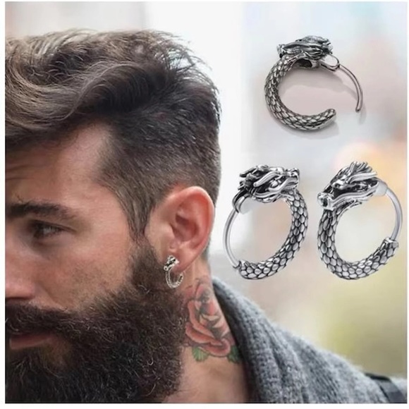 Dragon Hoop Earrings, Hoop Earrings, Huggie Earrings, Huggie Hoop,Gothic Jewelry - Picture 2 of 5